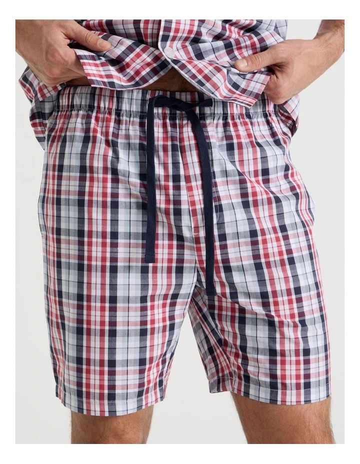 Short Sleeve Traditional Poplin Pyjama Set in Denim British Check image 3