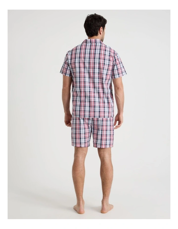 Short Sleeve Traditional Poplin Pyjama Set in Denim British Check image 4