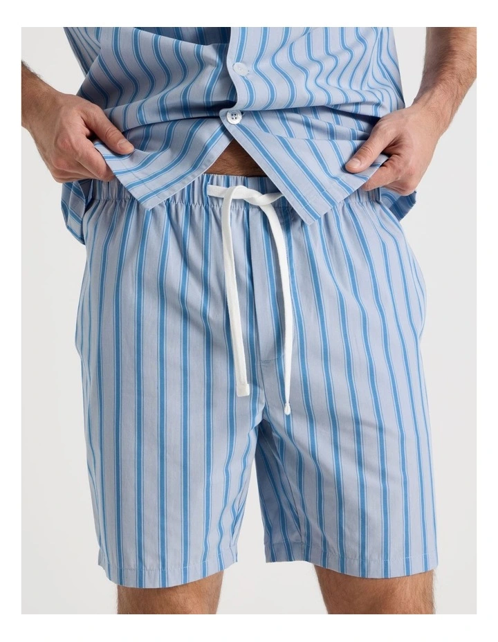 Short Sleeve Traditional Poplin Pyjama Set in Light Blue British Stripe image 3