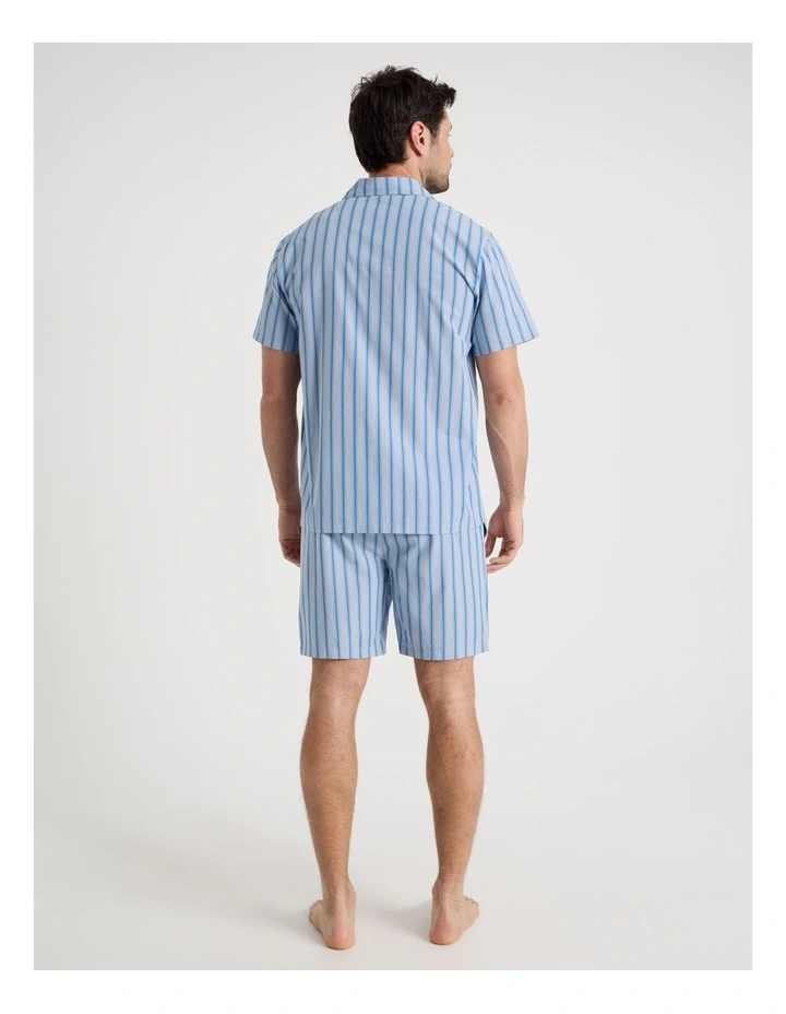 Short Sleeve Traditional Poplin Pyjama Set in Light Blue British Stripe image 5