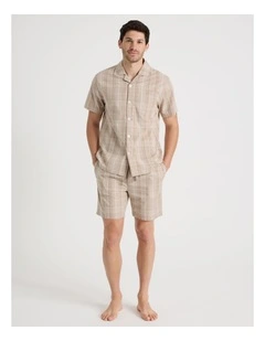 Short Sleeve Traditional Pyjama Set in Poplin Neutral Check