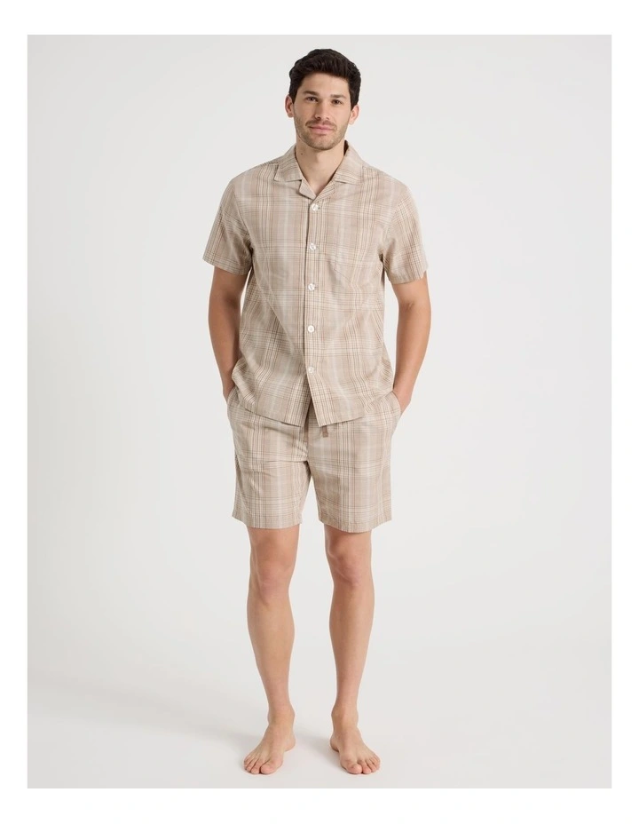 Short Sleeve Traditional Pyjama Set in Poplin Neutral Check image 1