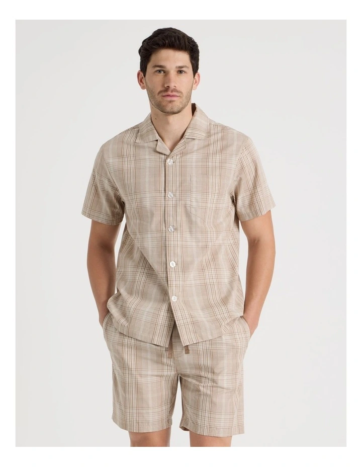 Short Sleeve Traditional Pyjama Set in Poplin Neutral Check image 2