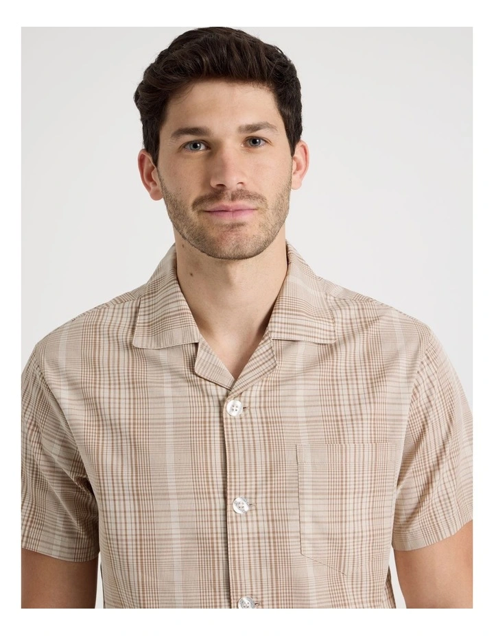 Short Sleeve Traditional Pyjama Set in Poplin Neutral Check image 3