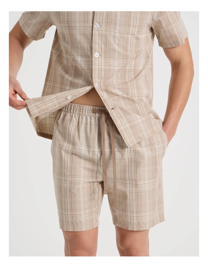 Short Sleeve Traditional Pyjama Set in Poplin Neutral Check image 4