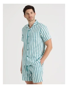 Short Sleeve Traditional Pyjama Set in Sateen Wide Stripe