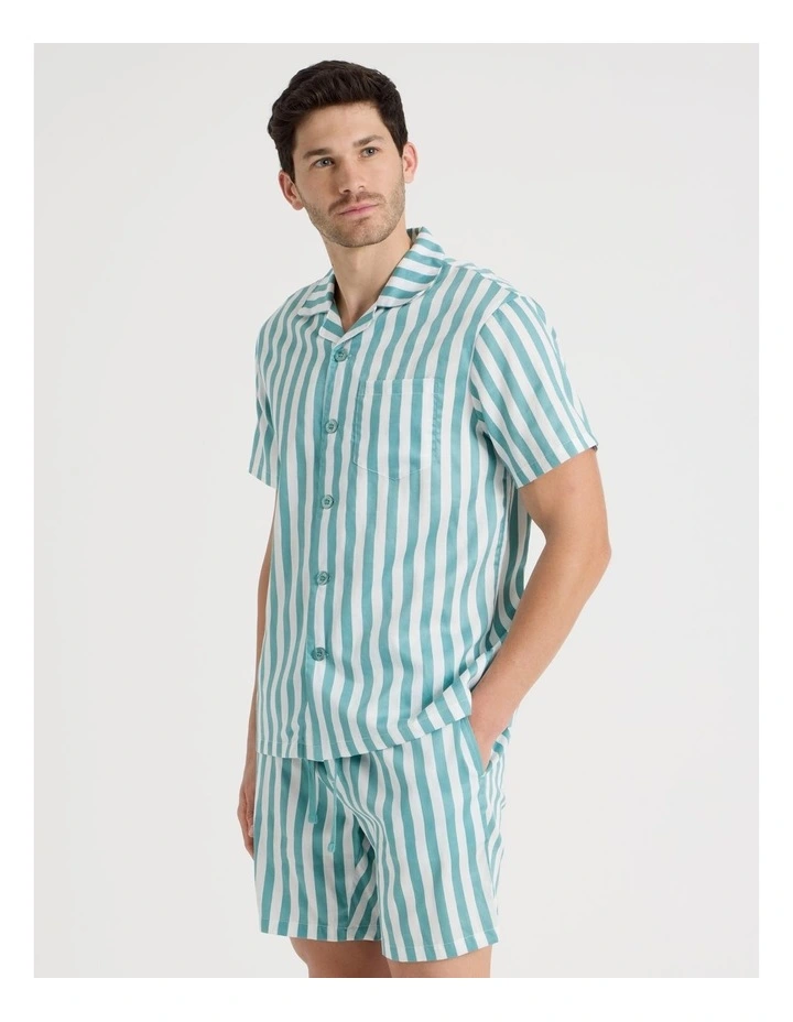 Short Sleeve Traditional Pyjama Set in Sateen Wide Stripe image 1