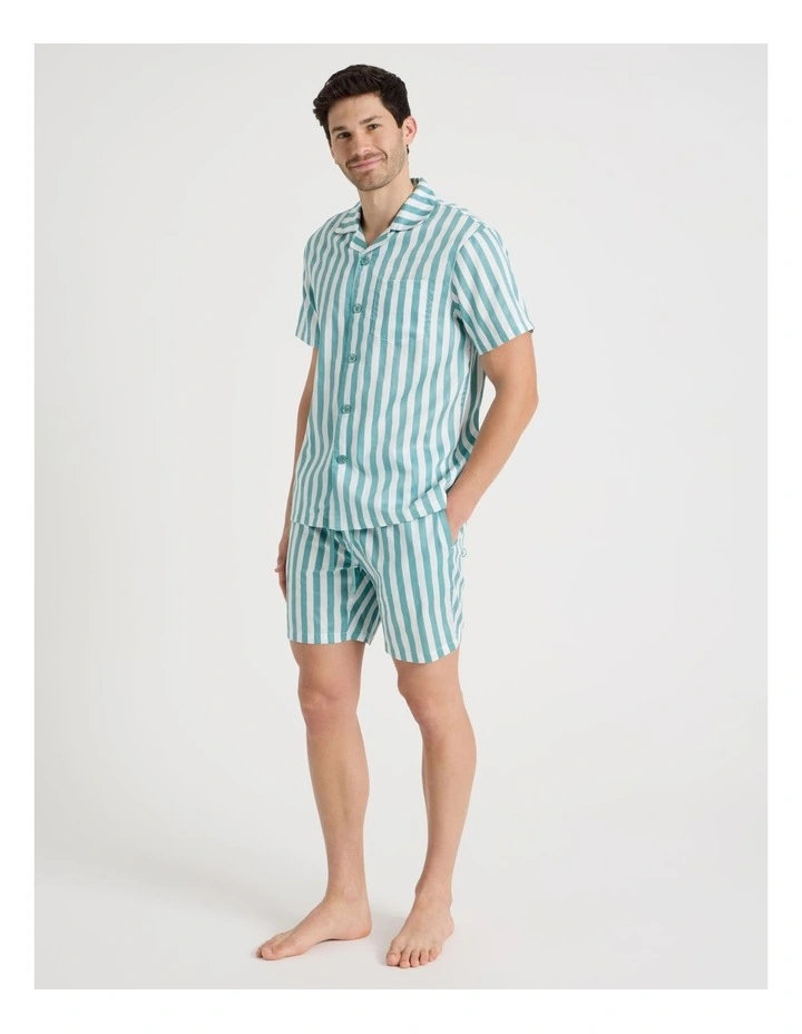 Short Sleeve Traditional Pyjama Set in Sateen Wide Stripe image 2
