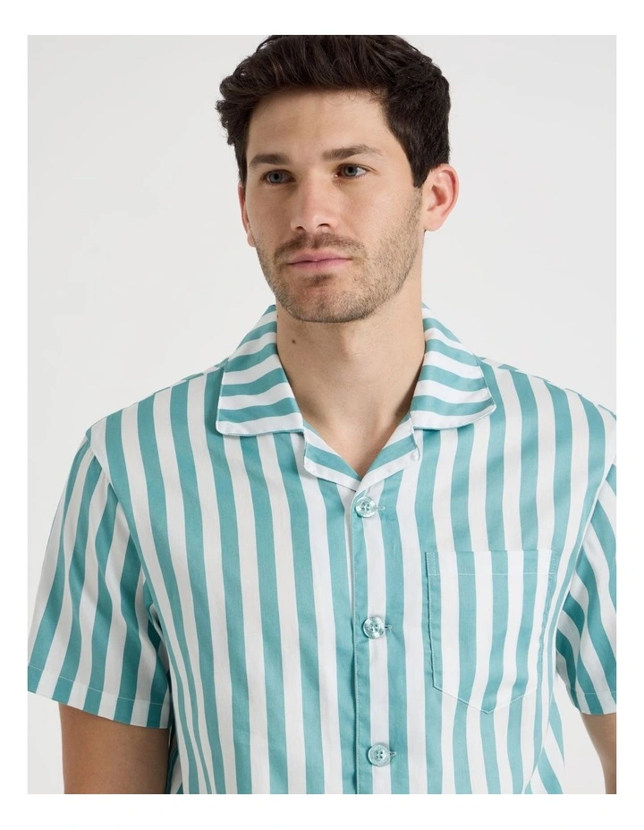 Short Sleeve Traditional Pyjama Set in Sateen Wide Stripe image 3