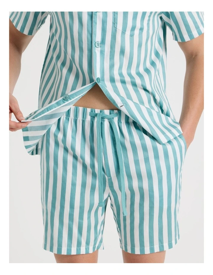 Short Sleeve Traditional Pyjama Set in Sateen Wide Stripe image 4