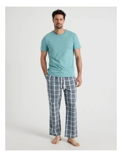 Poplin Tee and Pant Pyjama Set in Blue and Green Check
