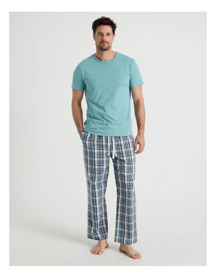 Poplin Tee and Pant Pyjama Set in Blue and Green Check image 1