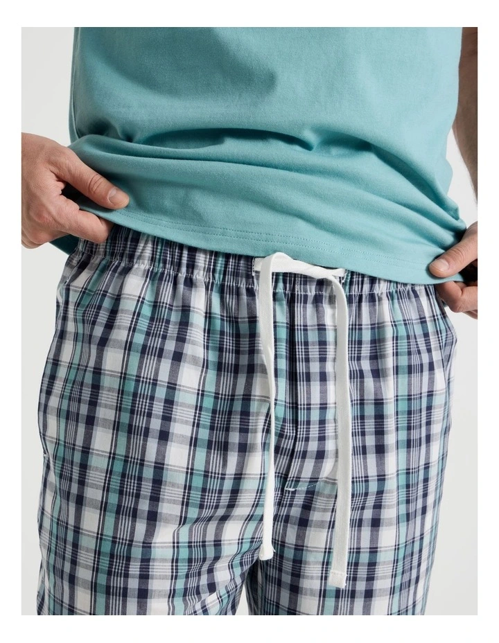 Poplin Tee and Pant Pyjama Set in Blue and Green Check image 3