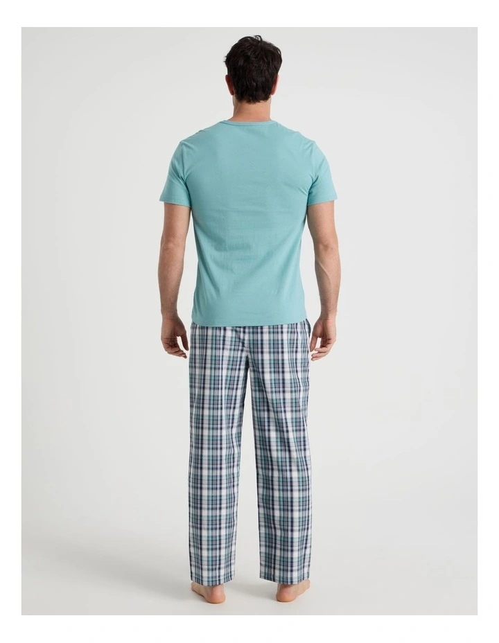 Poplin Tee and Pant Pyjama Set in Blue and Green Check image 4