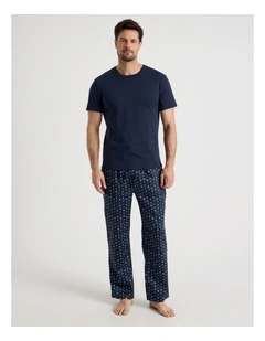Sateen Tee and Pant Pyjama Set in Navy Nautical Print