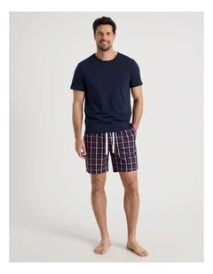 Tee and Short Pyjama Set in Navy Maritime Check