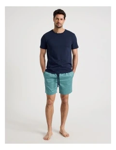 Foulard Tee and Short Pyjama Set in Navy and Green Geometric Print