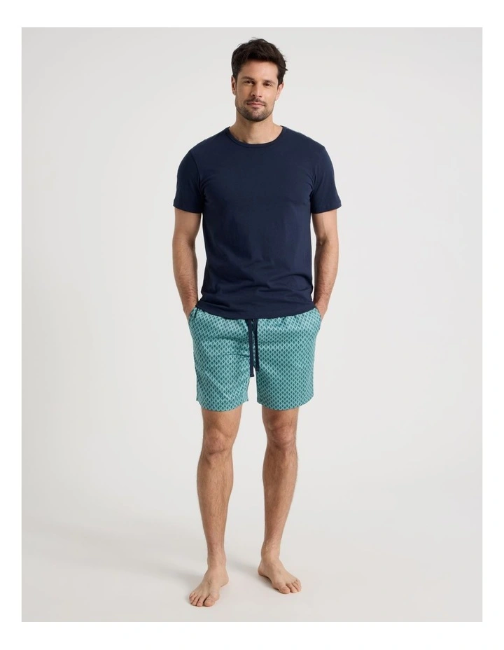 Foulard Tee and Short Pyjama Set in Navy and Green Geometric Print image 1