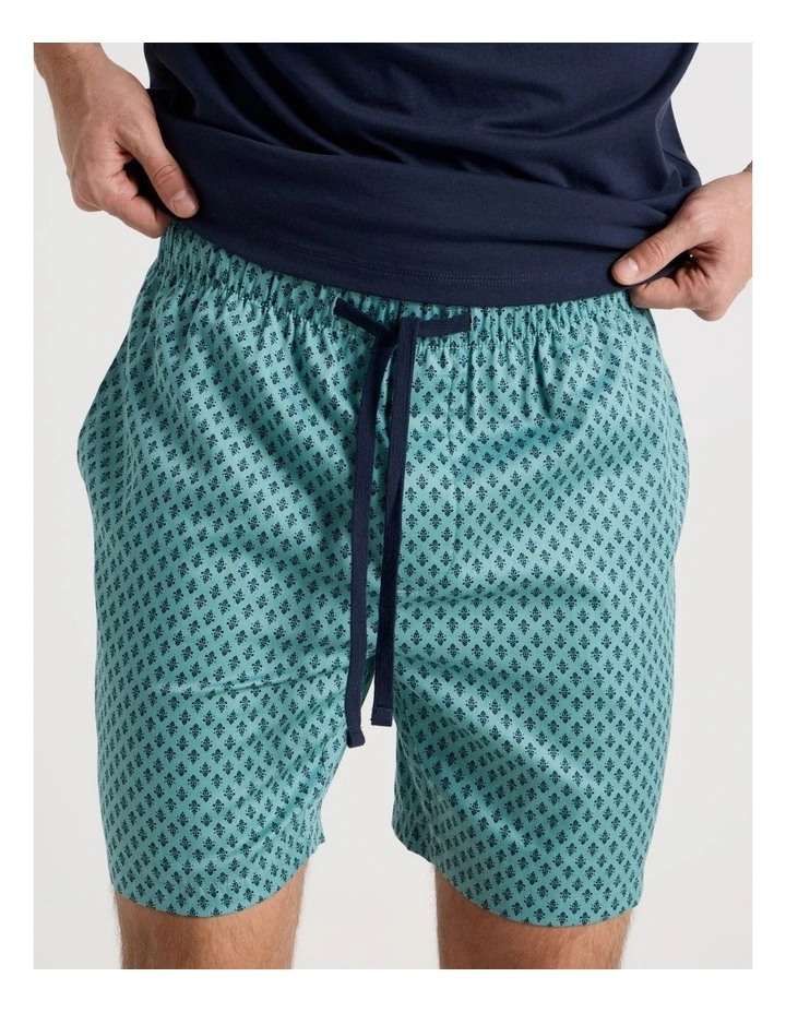 Foulard Tee and Short Pyjama Set in Navy and Green Geometric Print image 3