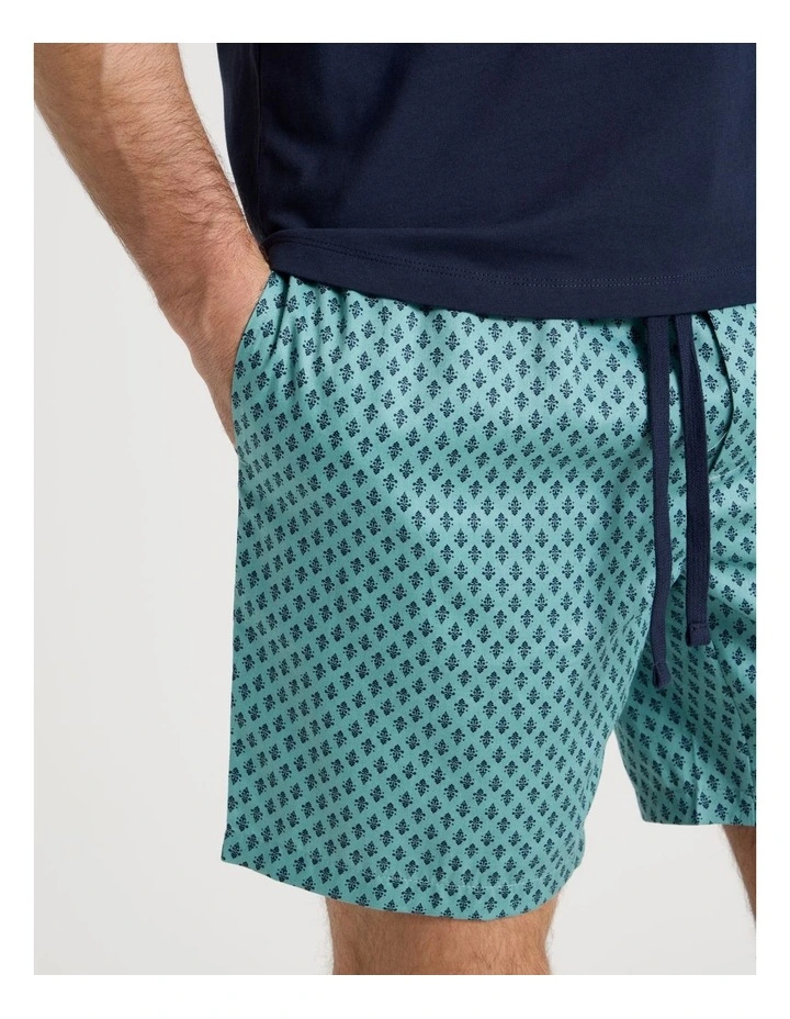 Foulard Tee and Short Pyjama Set in Navy and Green Geometric Print image 4