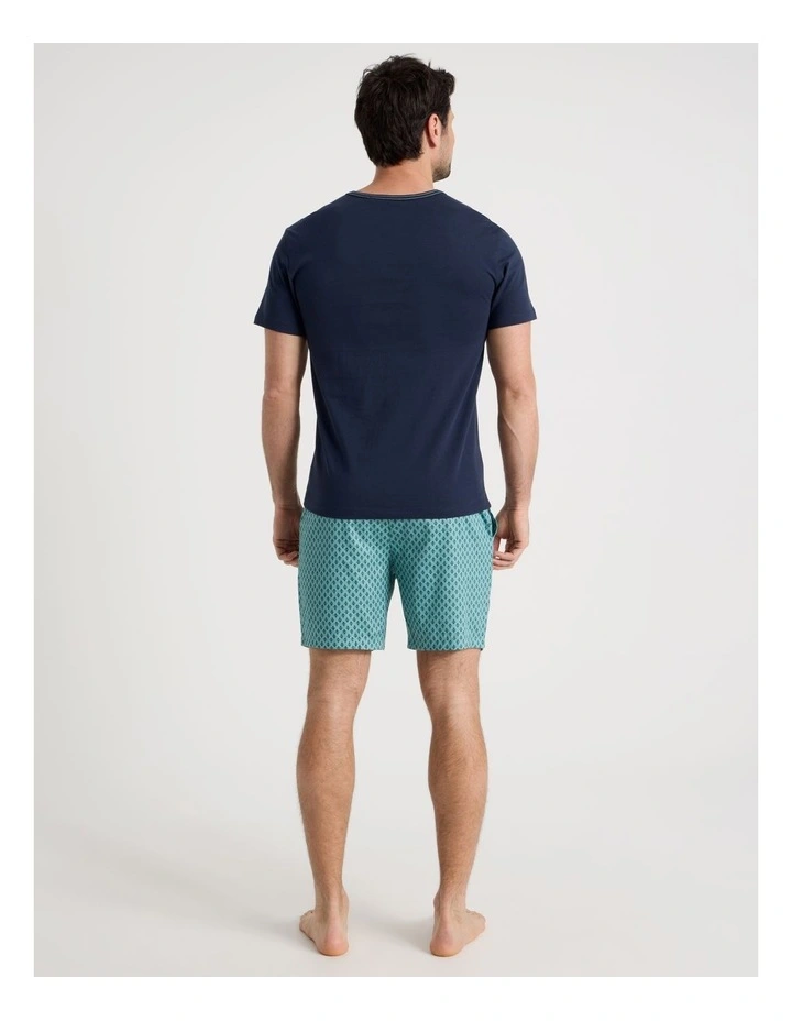 Foulard Tee and Short Pyjama Set in Navy and Green Geometric Print image 5
