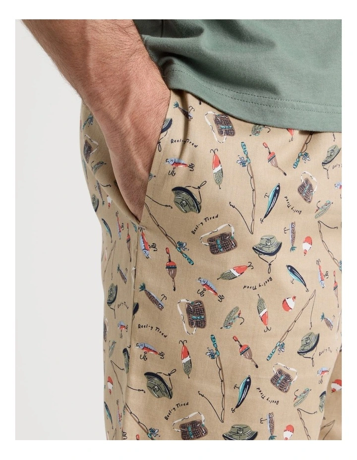 Tee and Short Pyjama Set in Khaki Reel Tired Print image 4
