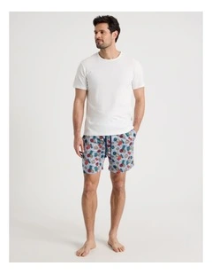 Tee and Short Pyjama Set in White and Blue Golf Print