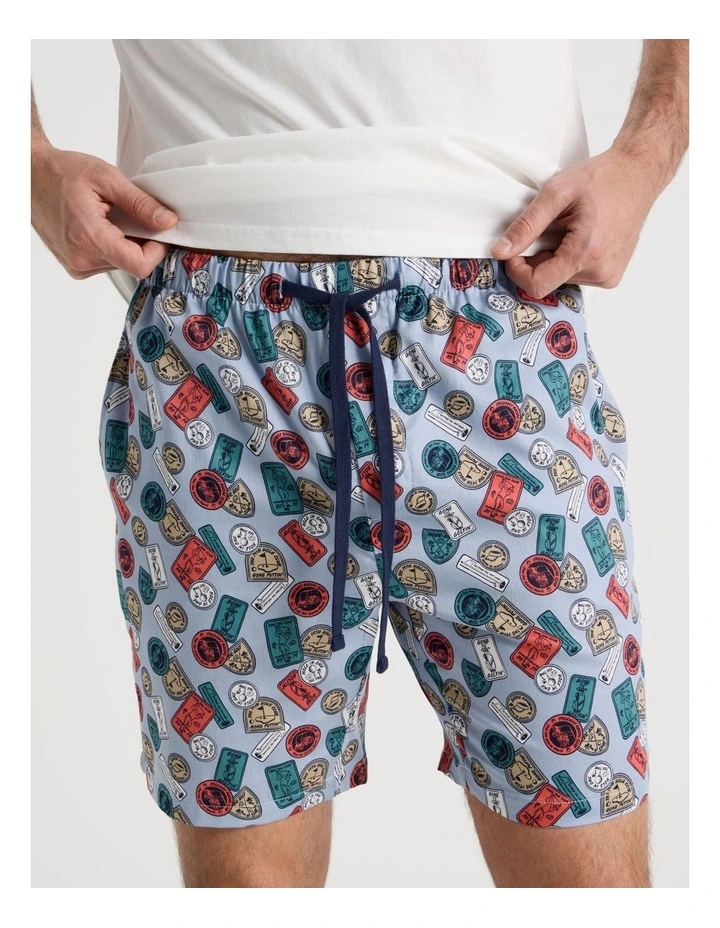 Tee and Short Pyjama Set in White and Blue Golf Print image 3