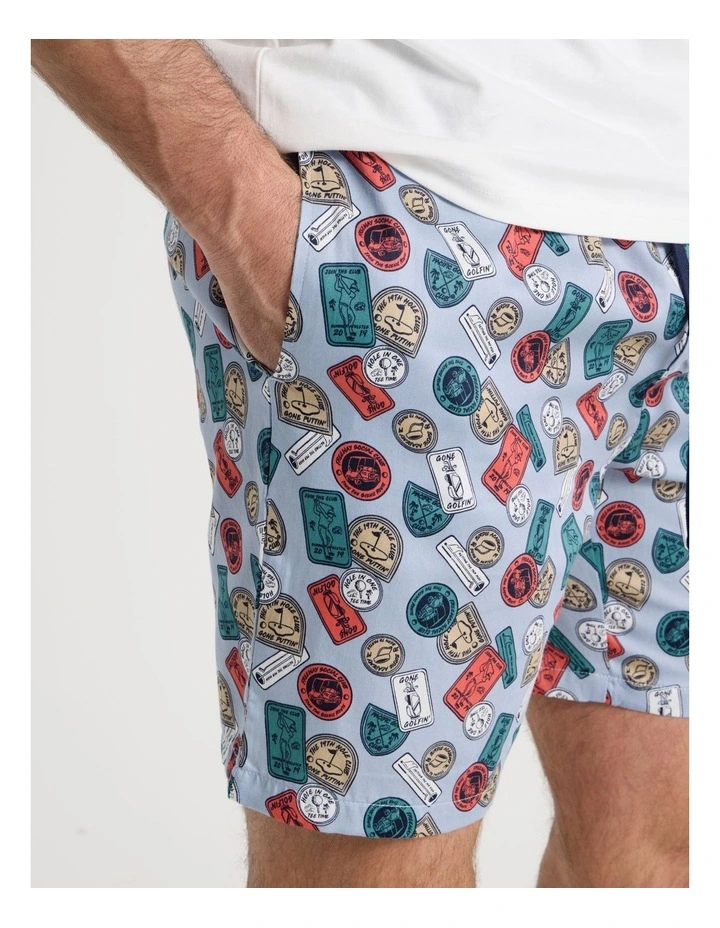Tee and Short Pyjama Set in White and Blue Golf Print image 4