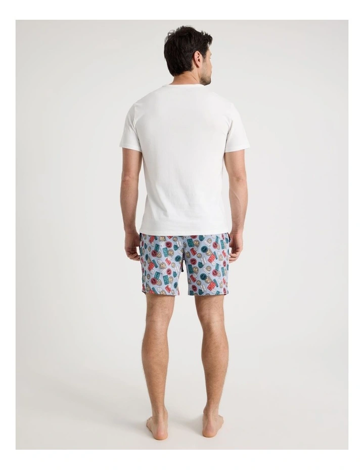Tee and Short Pyjama Set in White and Blue Golf Print image 5