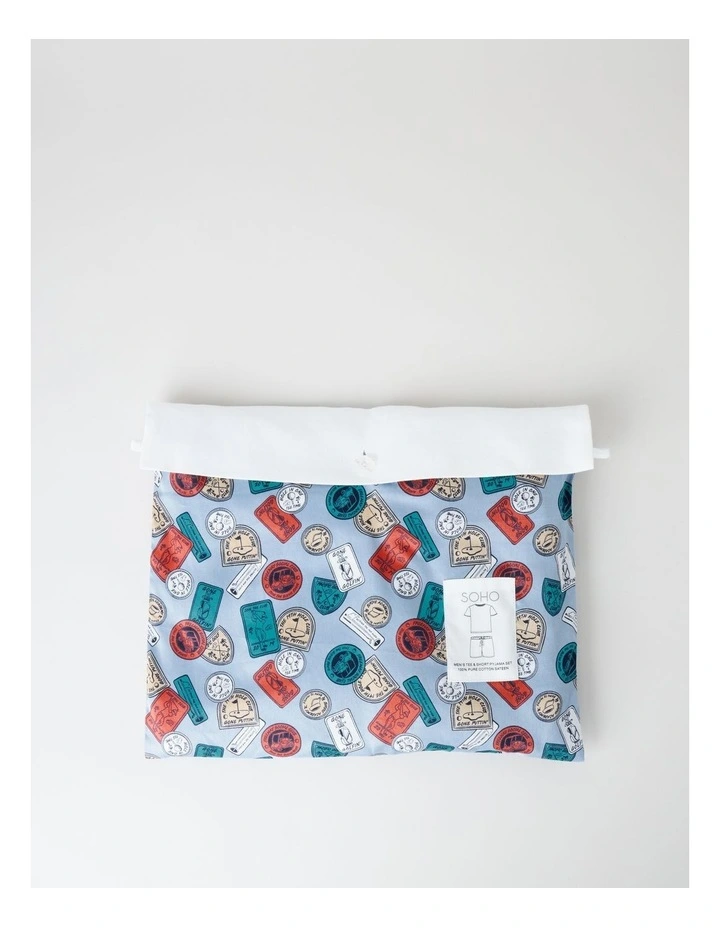 Tee and Short Pyjama Set in White and Blue Golf Print image 6