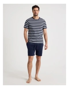 Knit Pyjama Set Navy and White Stripe