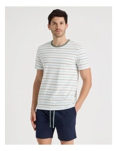 Knit Pyjama Set in Navy and Ecru Stripe