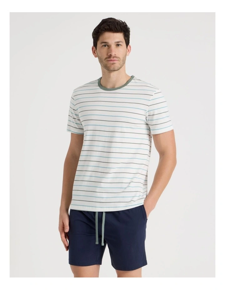Knit Pyjama Set in Navy and Ecru Stripe image 1