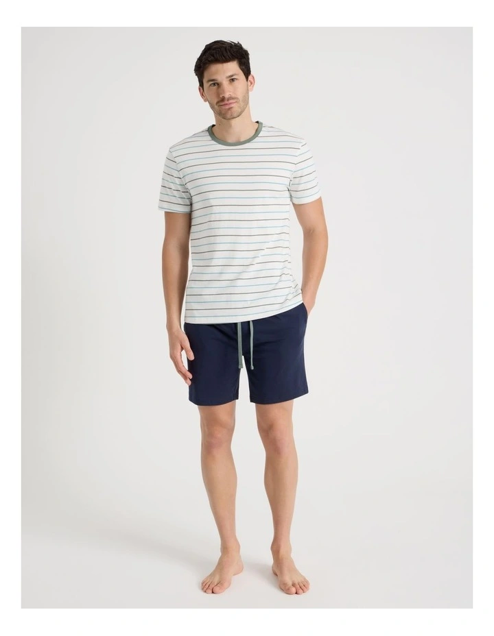 Knit Pyjama Set in Navy and Ecru Stripe image 2