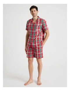 Short Sleeve Men's Family Pyjama Set in Red Tartan with Gift Bag
