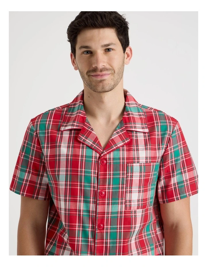 Short Sleeve Men's Family Pyjama Set in Red Tartan with Gift Bag image 2