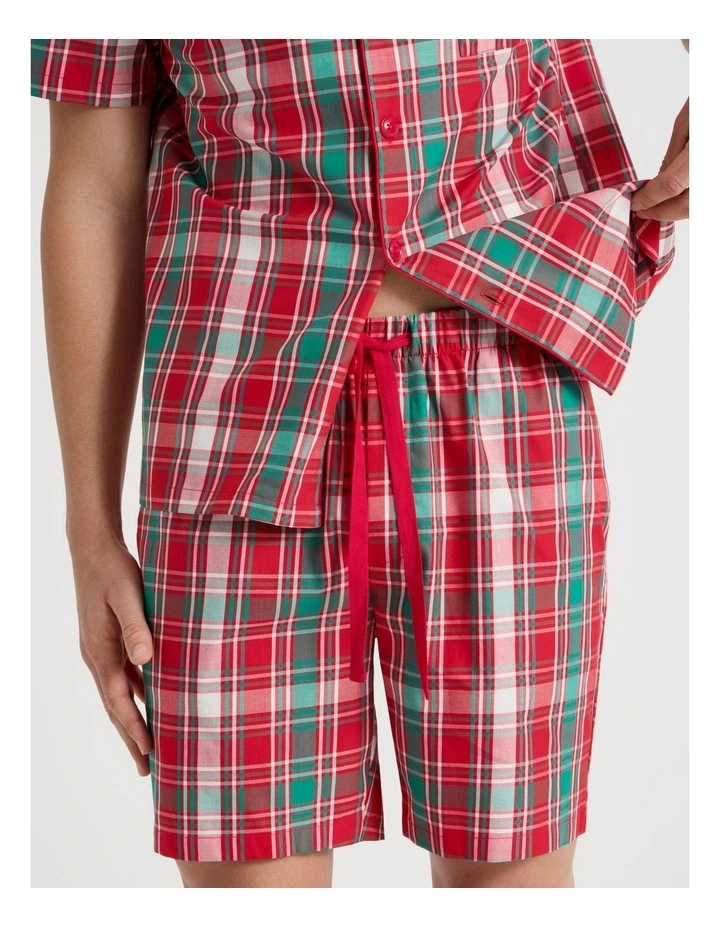Short Sleeve Men's Family Pyjama Set in Red Tartan with Gift Bag image 3