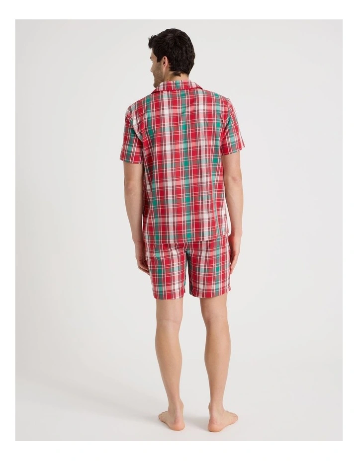 Short Sleeve Men's Family Pyjama Set in Red Tartan with Gift Bag image 4