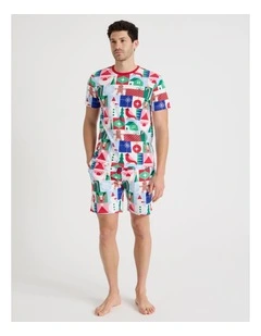 Short Sleeve Men's Family Pyjama Set in Wrapping Paper with Gift Bag