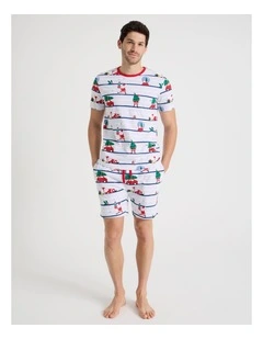 Short Sleeve Men's Family Pyjama Set in Sleepy Santa with Gift Bag