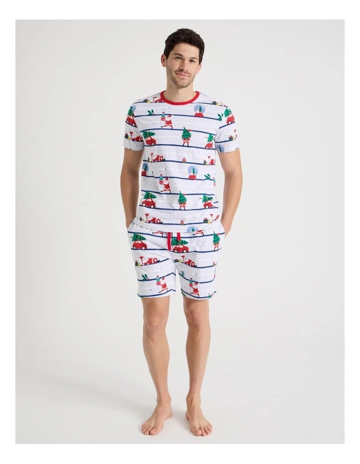 Short Sleeve Men's Family Pyjama Set in Sleepy Santa with Gift Bag image 1