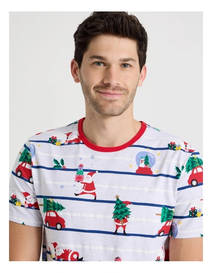 Short Sleeve Men's Family Pyjama Set in Sleepy Santa with Gift Bag image 2