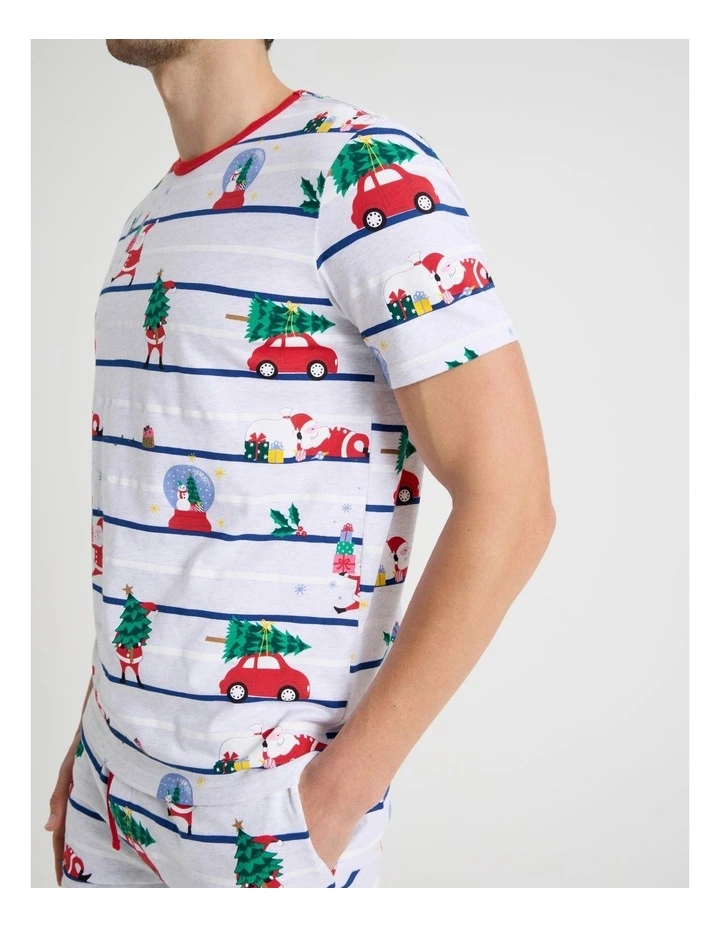 Short Sleeve Men's Family Pyjama Set in Sleepy Santa with Gift Bag image 3