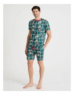 Short Sleeve Men's Family Pyjama Set in Christmas Puppies with Gift Bag