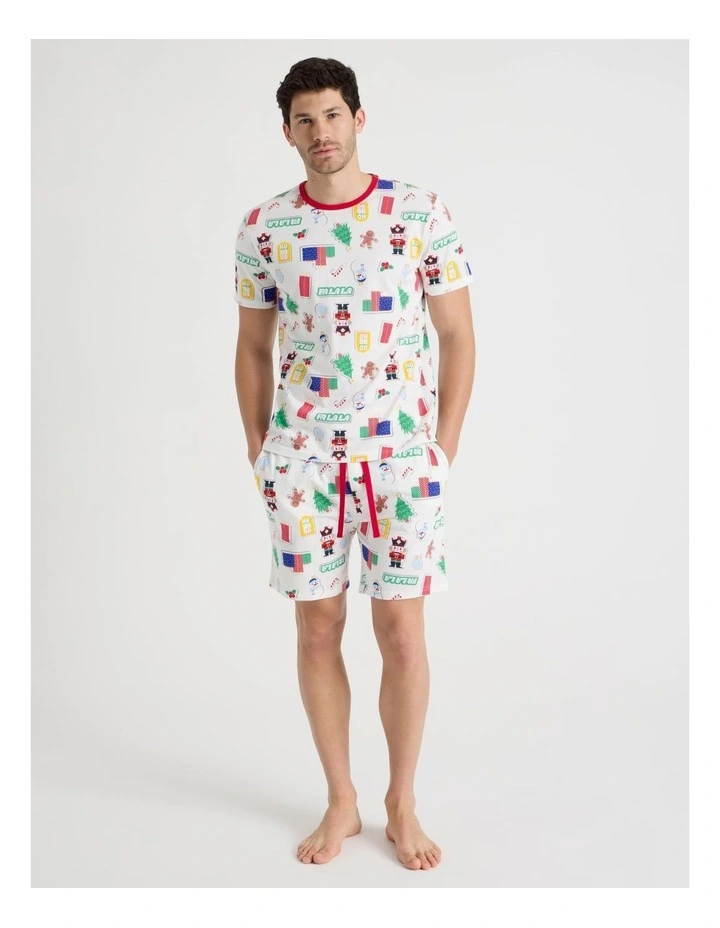 Short Sleeve Men's Family Pyjama Set in Christmas Stickers with Gift Bag image 1