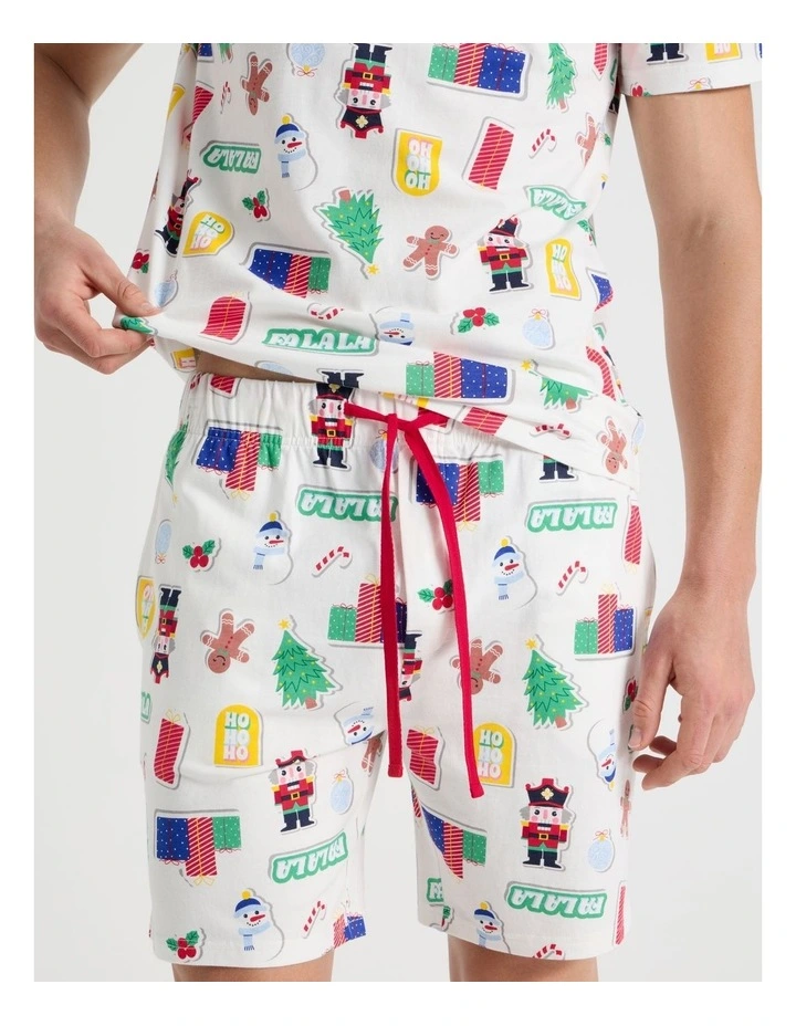 Short Sleeve Men's Family Pyjama Set in Christmas Stickers with Gift Bag image 3