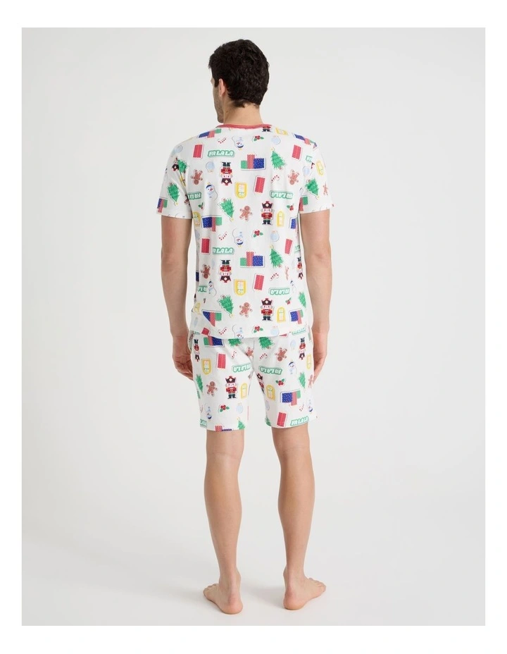 Short Sleeve Men's Family Pyjama Set in Christmas Stickers with Gift Bag image 4