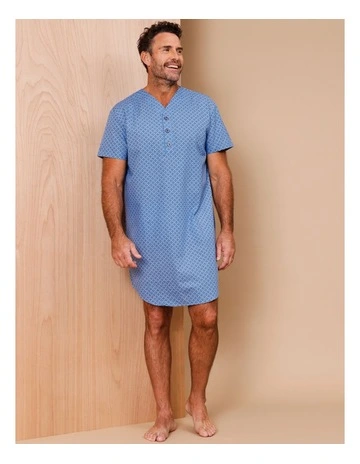 Short Sleeve Poplin Niteshirt in Light Blue