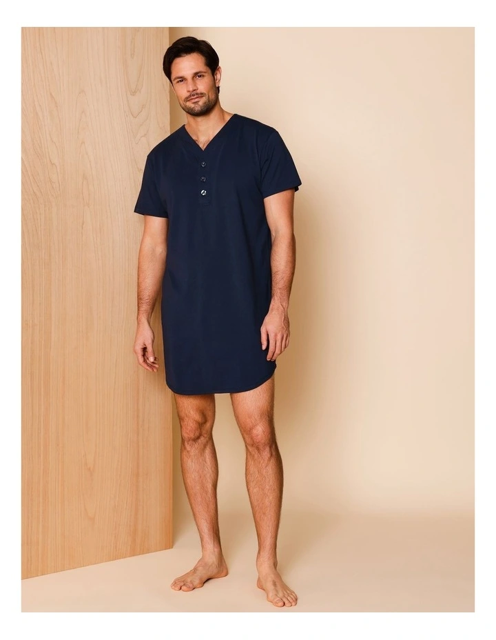 Short Sleeve Knit Niteshirt in Navy image 2